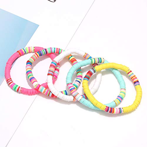boderier Heishi Bracelet Set Stack Rainbow Vinyl Disc Bead Surfer Stretch Bracelet Summer Beach Bracelet Jewelry (5) - Image 5