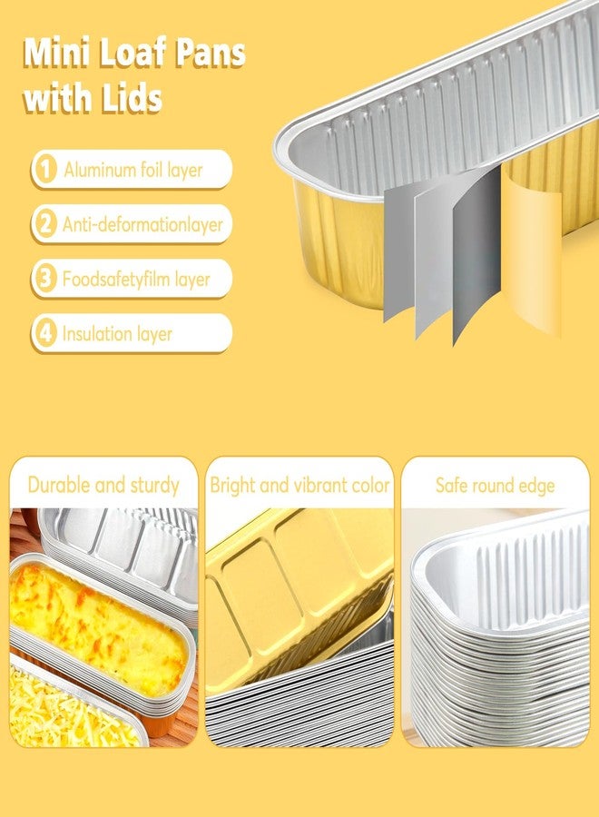 Ruckae 100 Pack Mini Loaf Pans with Lids and Spoons Disposable Aluminum Tin Foil Pans Rectangle Mini Loaf Cake Pan for Baking,Party,Picnics,Gifts (Gold) - Image 2