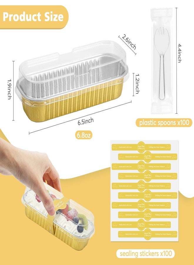 Ruckae 100 Pack Mini Loaf Pans with Lids and Spoons Disposable Aluminum Tin Foil Pans Rectangle Mini Loaf Cake Pan for Baking,Party,Picnics,Gifts (Gold) - Image 3