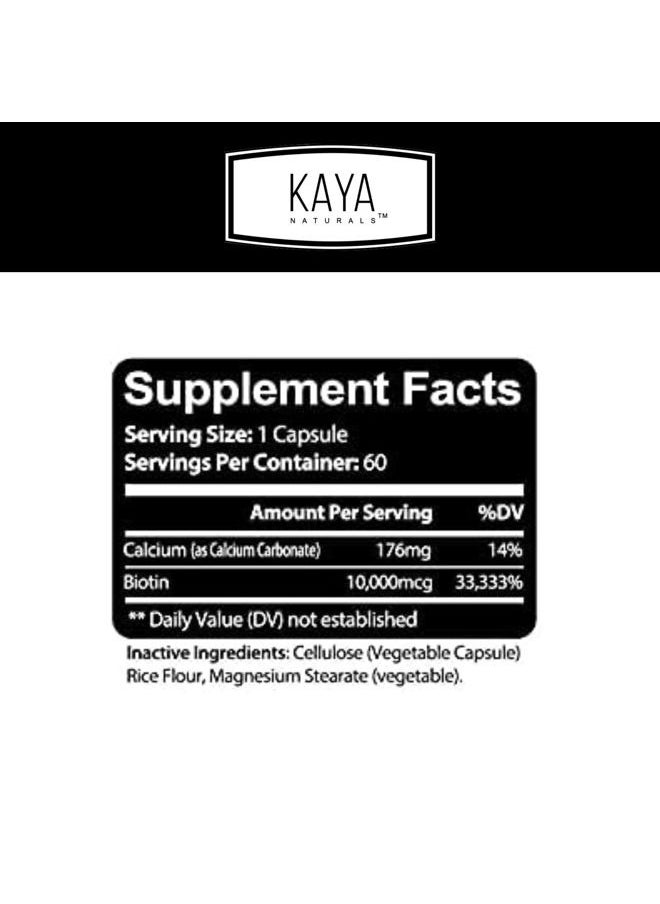 Kaya Naturals - Biotin 10,000mcg Hair Growth Vitamins - Strong Nails, Healthy Skin Supplement for Women and Men - Healthier Hair & Skin - 60 Count - Image 1