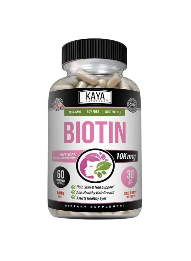 Kaya Naturals - Biotin 10,000mcg Hair Growth Vitamins - Strong Nails, Healthy Skin Supplement for Women and Men - Healthier Hair & Skin - 60 Count - Image 1
