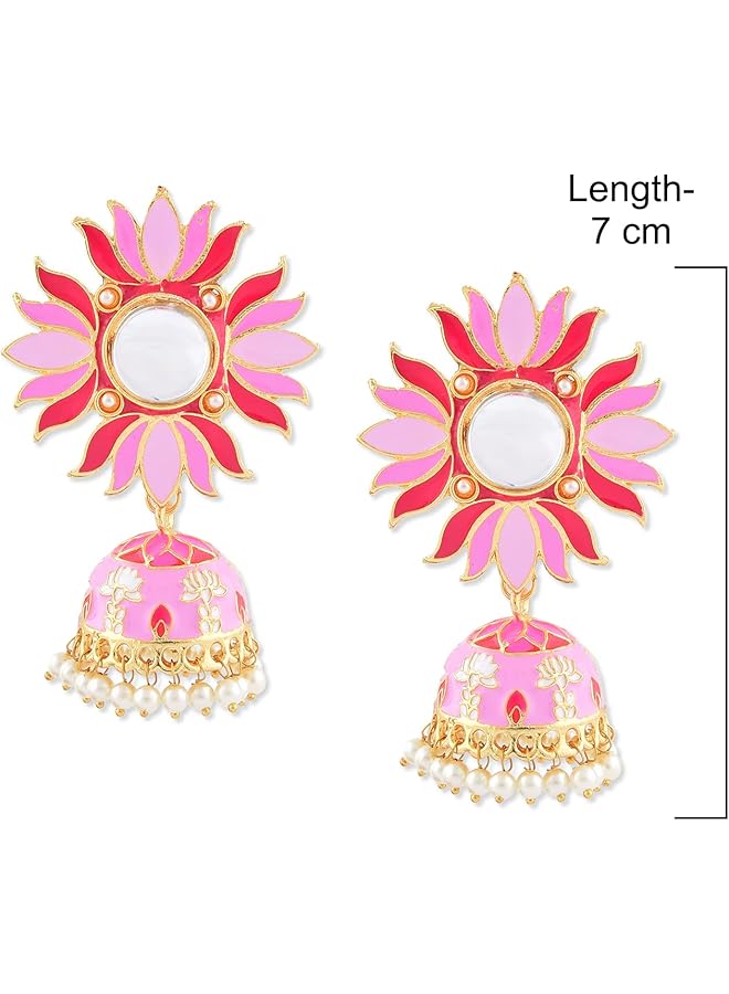 Pink Lotus Meenakari Traditional Jhumki Earring For Women Zpfk9983 Onesize  - Image 4