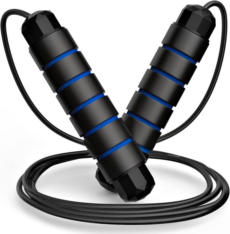 Cyber Jump Rope - Blue, Tangle-Free Rapid Speed Jumping Rope Cable with Ball Bearings for Women, Men, and Kids, Adjustable Steel Jump Rope Workout with Foam Handles for Fitness, Home Exercise & Slim Body - Image 1