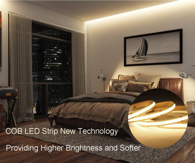 شريط COB LED معتمد من UL - 5 متر/16.4 أقدام أضواء شريط LED 3000K 5500 لومن CRI 90+، شريط ضوء LED 528 LED/متر، DC24V أضواء شريط LED لغرفة النوم، الخزانة، المطبخ، المكتب، إضاءة DIY - Image 5