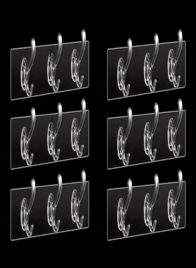 Styllent 6Pcs Hooks for Wall Mounted Without Drilling Invisible Strong Transparent Clear Bathroom Towel Hook Kitchen Waterproof Sticky Self Adhesive Sticker for Cloths Hanging Heavy Duty (3 Hook, 6) - Image 1