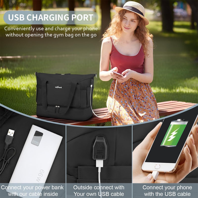 ETRONIK Gym Bag for Women, Personal Item Travel Bag with Shoes Compartment, Weekender Overnight Duffel Bag with Wet Pocket & USB Charging Port, Carry On Bag for Women, Travel, Gym, Weekend - Image 5