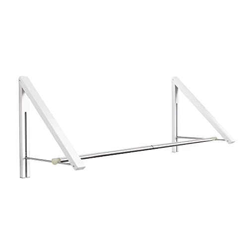 Anjuer Laundry Room Drying Rack Wall Mounted Clothes Hanger Folding Wall Coat Racks Aluminum Home Storage Organiser Space Savers White 2 Rakcs with Rod - Image 1