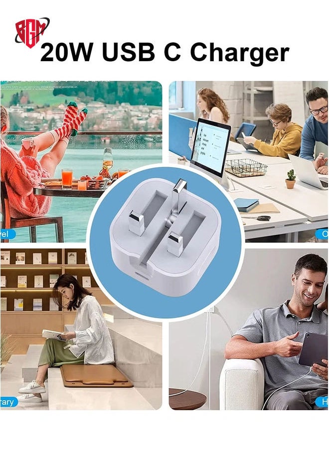 BGM - USB C Fast Charger Plug, 20W Foldable Type C Power Adapter, PD 3.0 Wall Plug Quick Charging with 1M Charging Cable for iPhone 13/13 Mini/13 Pro/13 Pro Max/12 Mini/12 Pro/iPad Pro - Image 1
