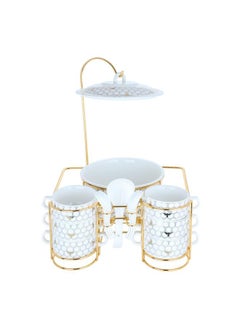 Alsaif Gallery ONEMORE Soup Heater Set With Porcelain Stand 15 Pieces Golden White  - Image 1