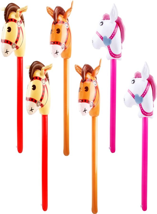 Sonarun 6 pack 40 Inch Inflatable Horse Stick Cute Horsehead Stick Balloon Colorful Inflatable Horsehead Stick Blow Up Pony Stick Toys for Christmas Cowboy Cowgirl Horse Theme Party Decor (Color Set 2) - Image 1