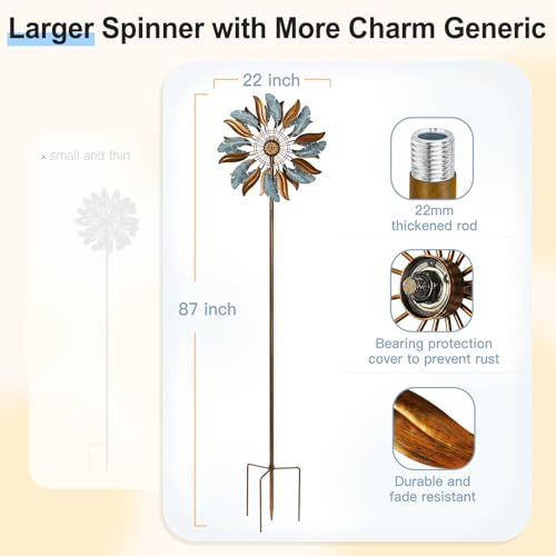 Lariander Solar Wind Spinners 87 Inch Extra Large Metal for Yard, Garden Decor Yard Art Windmills for Outdoor - Image 4