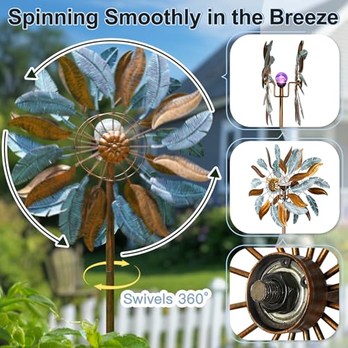 Lariander Solar Wind Spinners 87 Inch Extra Large Metal for Yard, Garden Decor Yard Art Windmills for Outdoor - Image 2