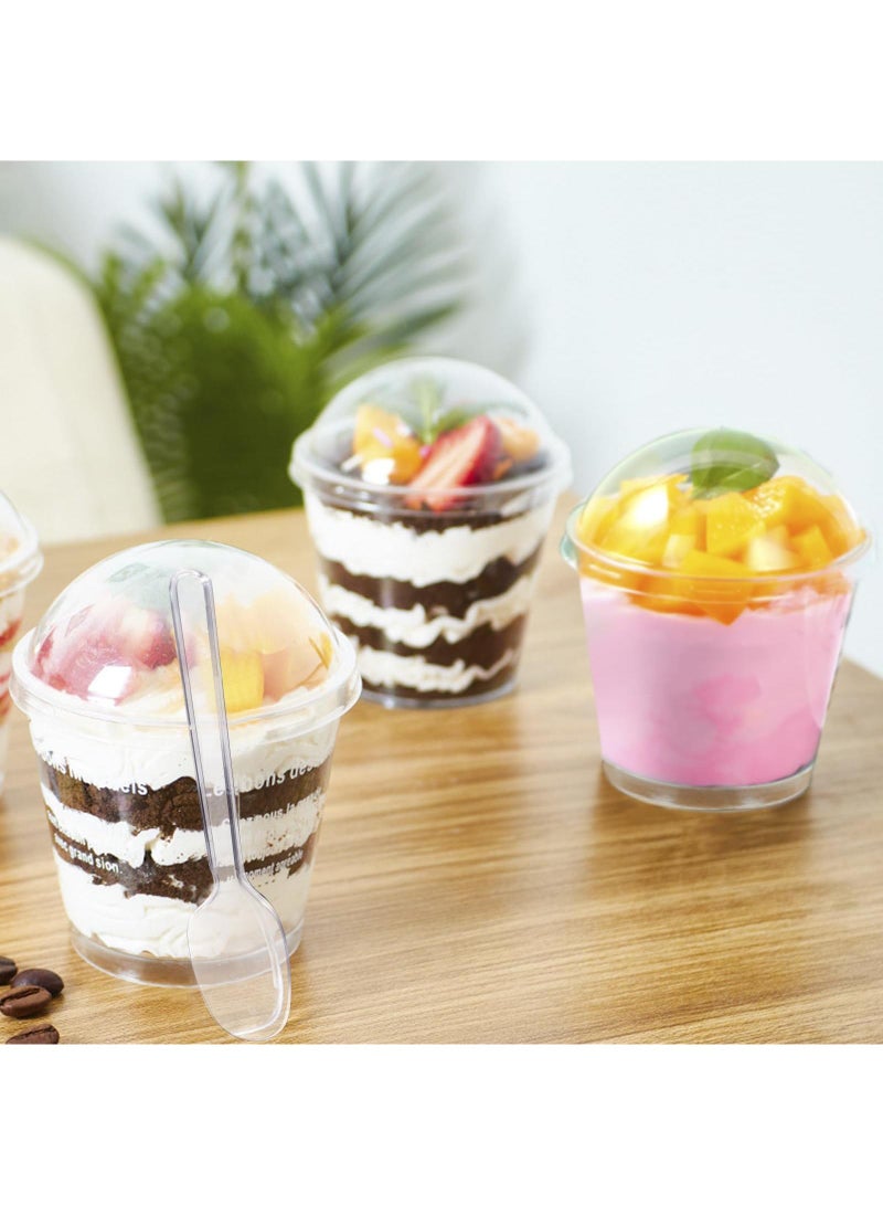 Sweet seven أكواب الحلوى مع أغطية قبة وملعقات - عبوة 100 حبة سعة 3 أونصات أكواب بارفيه بلاستيكية صغيرة لتقديم الحلوى بشكل أنيق - Image 3