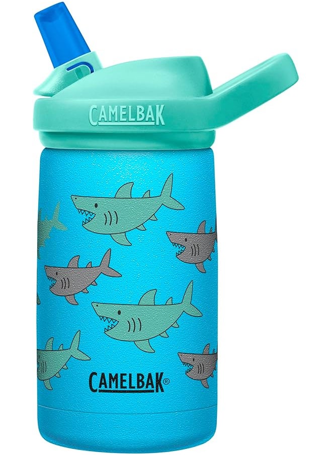 CAMELBAK Eddy Plus Kids 12 Oz Bottle Insulated Stainless Steel With Straw Cap Leak Proof When Closed School Of Sharks  - Image 1