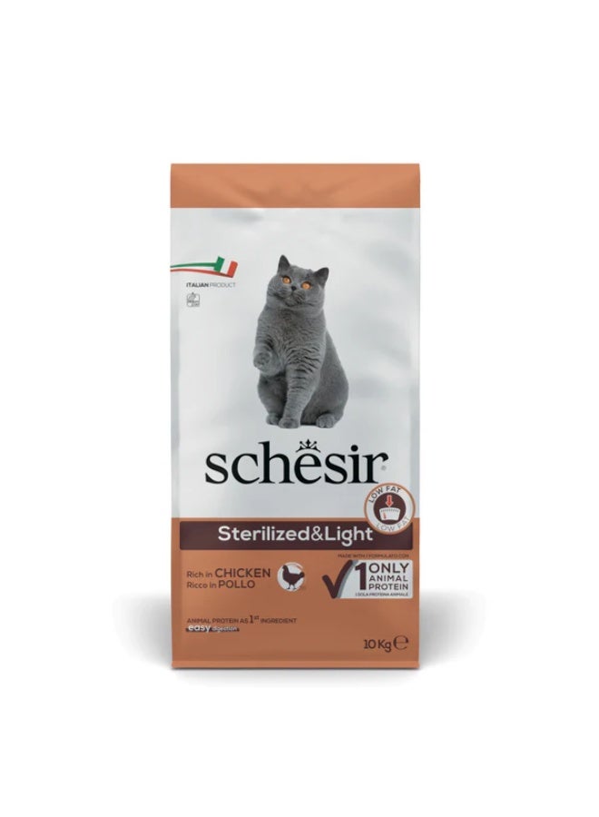 Schesir Dry food for adult cats with a single protein source - Sterilized & Light Rich in Chicken 10 kg - Image 1