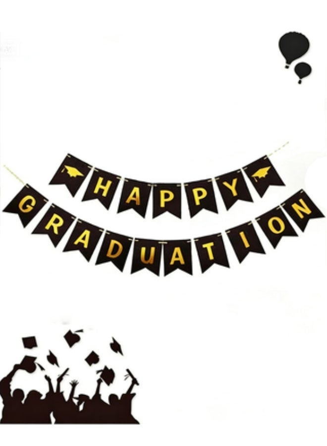 Ailily Graduation Banners,Graduation season flag raising ,Black and gold swallowtail flag 'Happy Graduation', Graduation Party Supplies,Grad Banner for School, Home, Classroom, Door or Car Decor - Image 2
