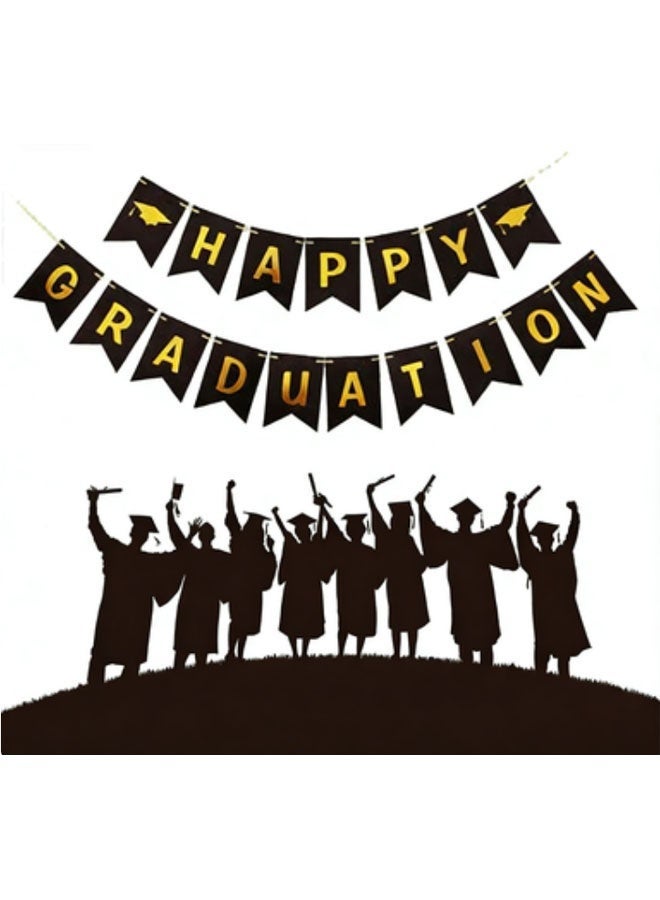 Ailily Graduation Banners,Graduation season flag raising ,Black and gold swallowtail flag 'Happy Graduation', Graduation Party Supplies,Grad Banner for School, Home, Classroom, Door or Car Decor - Image 4