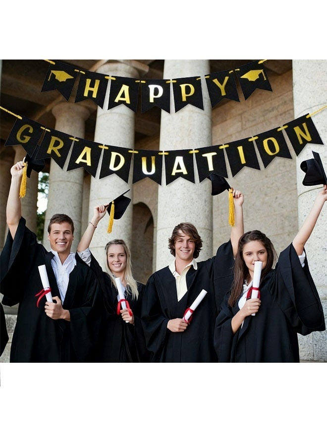 Ailily Graduation Banners,Graduation season flag raising ,Black and gold swallowtail flag 'Happy Graduation', Graduation Party Supplies,Grad Banner for School, Home, Classroom, Door or Car Decor - Image 3