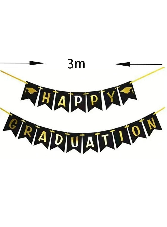 Ailily Graduation Banners,Graduation season flag raising ,Black and gold swallowtail flag 'Happy Graduation', Graduation Party Supplies,Grad Banner for School, Home, Classroom, Door or Car Decor - Image 5