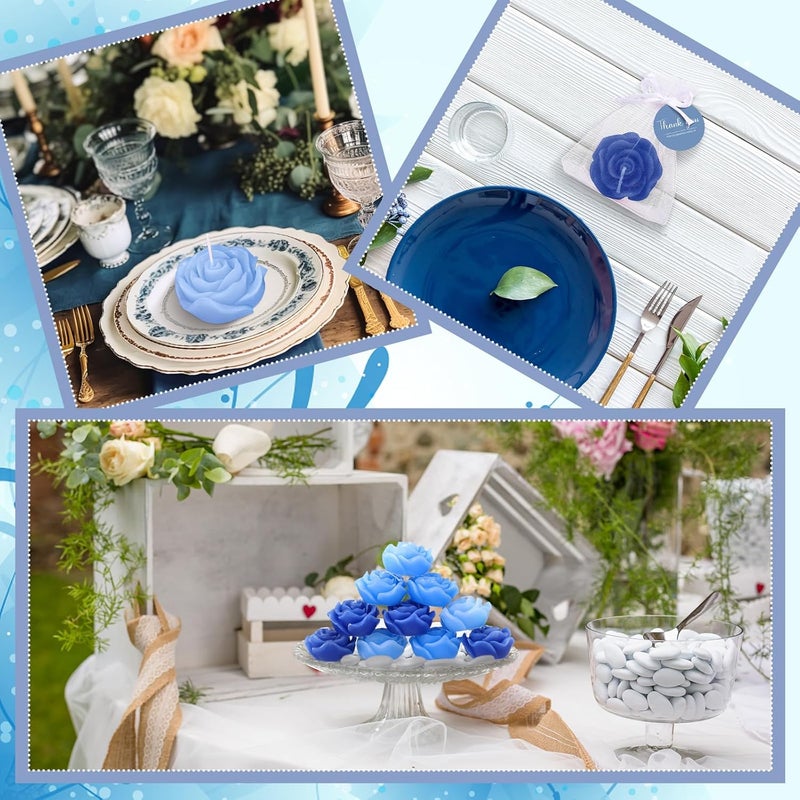 Treela 24 Set 24 Set Flower Candles Wedding Favor for Guests Mini Rose Shaped Tealight Candles for Return Gift Wedding Birthday Bridal Shower Housewarming Party (Blue) - Image 4