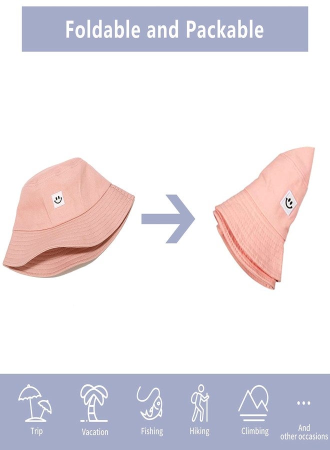 AJG Kids Sun Hat Smile Face Bucket Hat for Girls Boys Summer Sun Protection Cotton Unisex Beach Cap(Pink) - Image 5