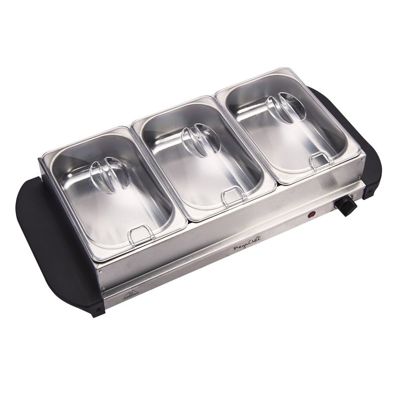 MegaChef Stainless Steel Easy Clean Buffet Server & Food Warmer With 3 Sectional Trays - Image 2