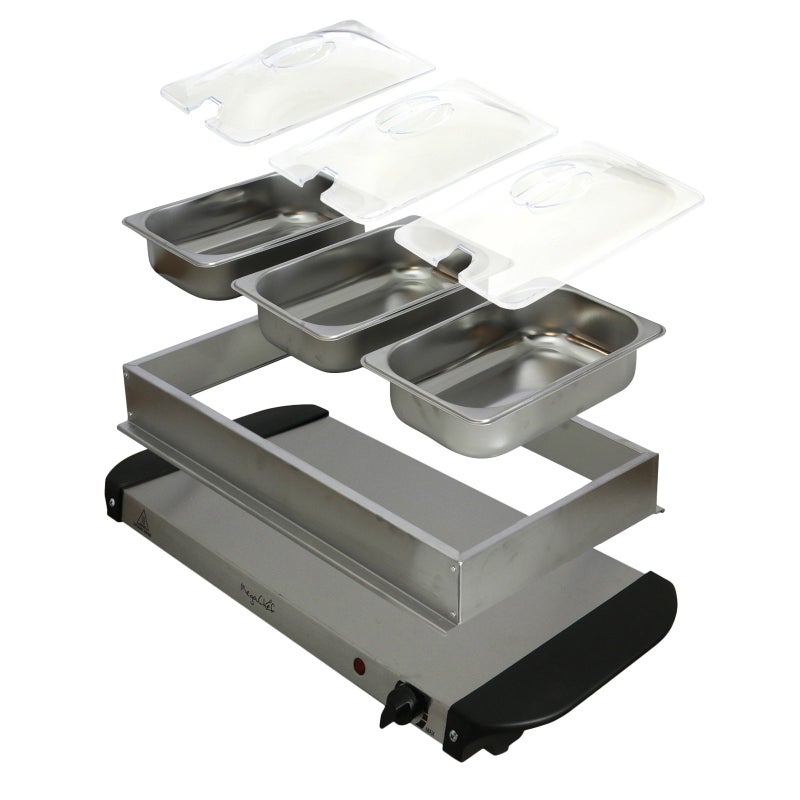 MegaChef Stainless Steel Easy Clean Buffet Server & Food Warmer With 3 Sectional Trays - Image 5