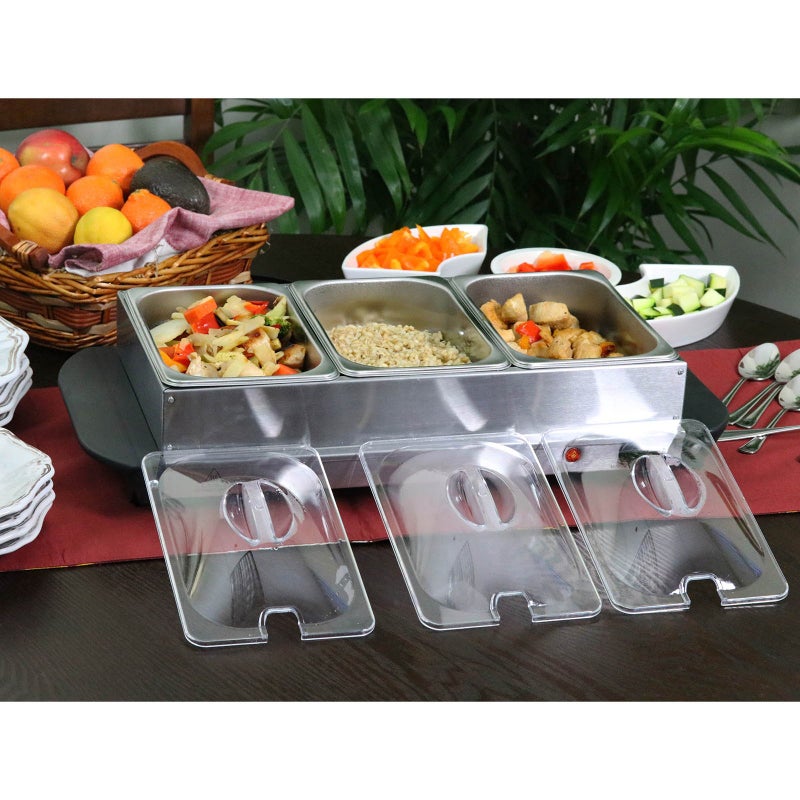 MegaChef Stainless Steel Easy Clean Buffet Server & Food Warmer With 3 Sectional Trays - Image 4