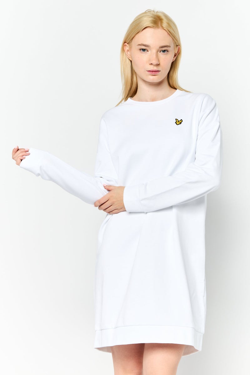 Lyle & Scott Women Embroidered Logo Sweatshirt Dress, White - Image 1