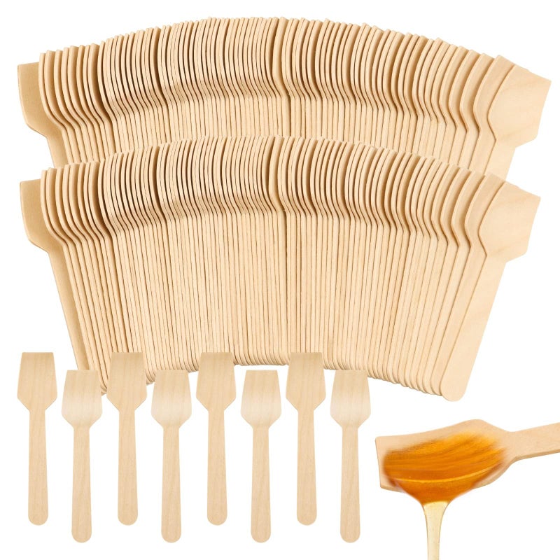 WYOMER 300 Pcs 375 Disposable Mini Wooden Tasting Spoons for Ice Cream Sampling