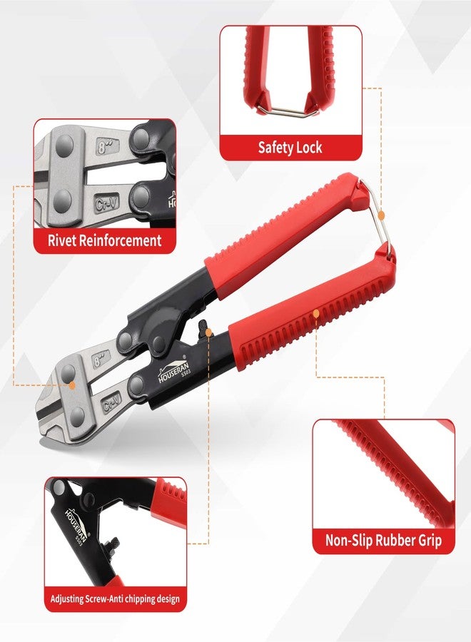 HOUSERAN Bolt Cutter 8 inch CR-V, Mini Bolt Cutter with Comfort Handle Grip, Safty Lock, Heavy Duty Bolt Cutter for Bolts, Steel Wires, Cables and Rivets - Image 4