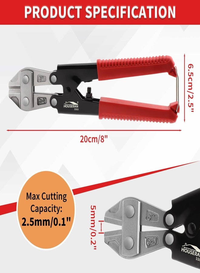 HOUSERAN Bolt Cutter 8 inch CR-V, Mini Bolt Cutter with Comfort Handle Grip, Safty Lock, Heavy Duty Bolt Cutter for Bolts, Steel Wires, Cables and Rivets - Image 2