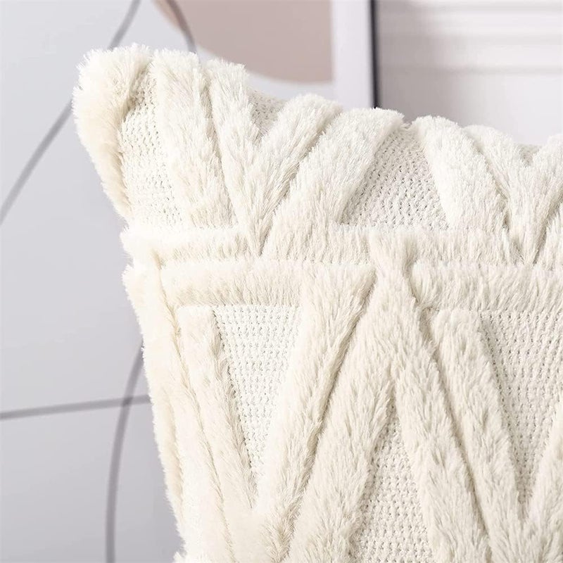 neotimely Faux Wool Throw Pillow Covers, Decorative Soft Plush Pillow Covers, Triangles Luxury Style Cushion Case Pillow Shell, Boho Cushion Pillowcase for Sofa Bedroom, Set of 2 (16 x 16 Inches, White) - Image 5