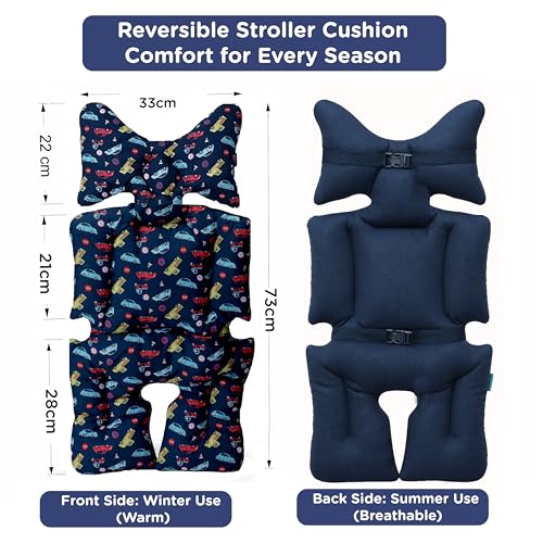 Motherly Baby Stroller Seat Cushion | Reversible and Universal Fit Pad for Strollers, High Chairs, Car Seats & Rockers | Soft, Breathable Pram Liner with Secure Straps & Safety Belt Slot - Image 2