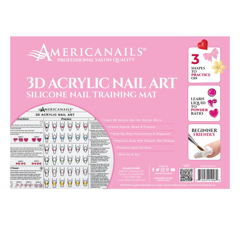 AMERICANAILS .COM Americanails 3D Acrylic Nail Art Training Mat - Silicone Trainer Sheet for 3D Acrylic Nail Art Design - Step-by-Step Instructions & Diagrams - Create Hearts, Bows & Flowers - Protects Desk Surface - Image 2