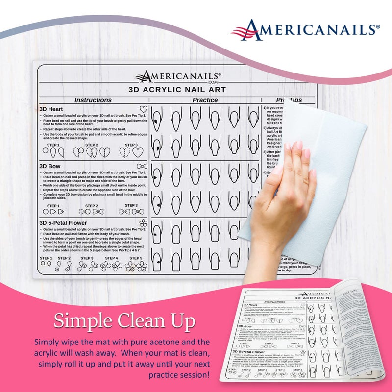 AMERICANAILS .COM Americanails 3D Acrylic Nail Art Training Mat - Silicone Trainer Sheet for 3D Acrylic Nail Art Design - Step-by-Step Instructions & Diagrams - Create Hearts, Bows & Flowers - Protects Desk Surface - Image 4