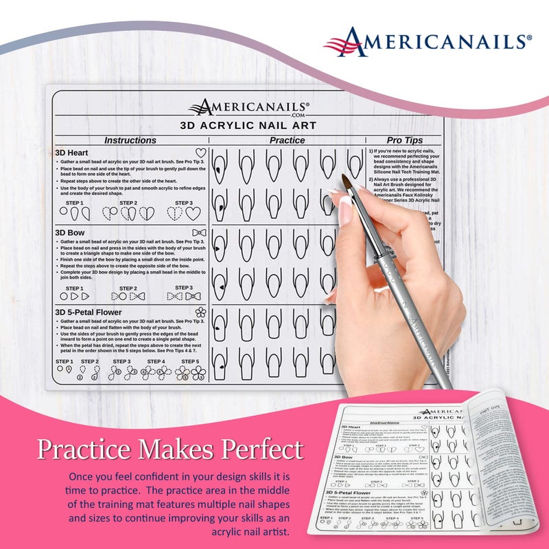 AMERICANAILS .COM Americanails 3D Acrylic Nail Art Training Mat - Silicone Trainer Sheet for 3D Acrylic Nail Art Design - Step-by-Step Instructions & Diagrams - Create Hearts, Bows & Flowers - Protects Desk Surface - Image 3
