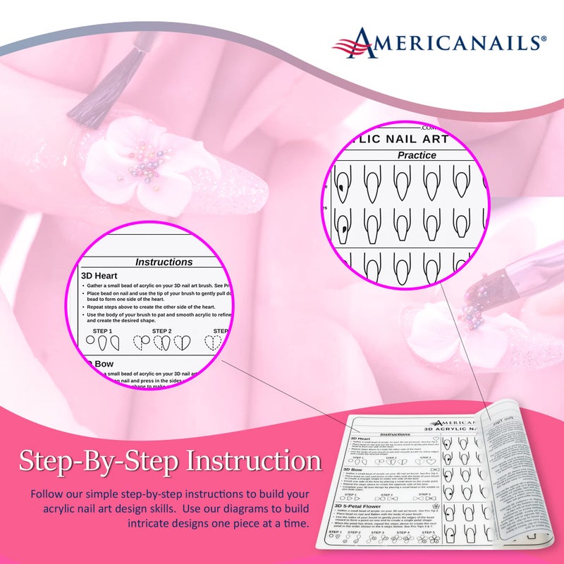 AMERICANAILS .COM Americanails 3D Acrylic Nail Art Training Mat - Silicone Trainer Sheet for 3D Acrylic Nail Art Design - Step-by-Step Instructions & Diagrams - Create Hearts, Bows & Flowers - Protects Desk Surface - Image 5