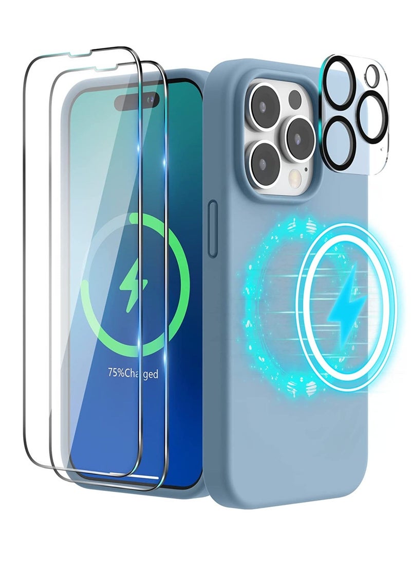 Raxoom Magnetic Case Designed for iPhone 14 Pro Max Case 6.7 inch (2022), Compatible with MagSafe, Liquid Silicone Phone Case for iPhone 14 Pro Max, Blue Fog - Image 1