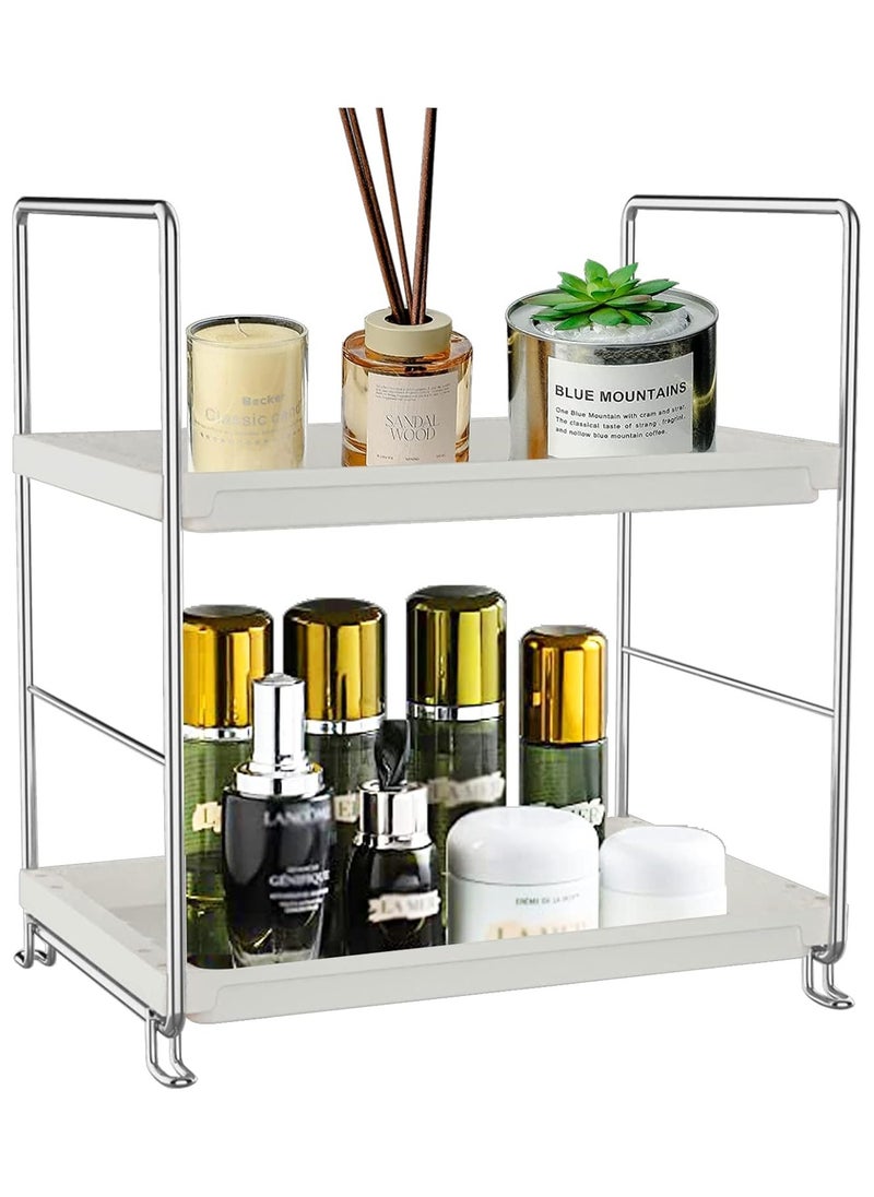 VIO 2 Tier Makeup Organizer Counter Organizer 2 Level Stackable Adjustable Storage Shelf Toiletries Skincare Haircare Organizer Perfume Organizer Bathroom Countertop Shelf Vanity Storage Tray Kitchen Counter Rack Multifunctional Display Stand Shelf Caddy for Home Kitchen Room Bathroom Dresser  - Image 1