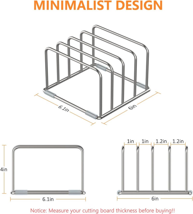 KORRTFID Cutting Board Holder Stand, Chopping Board Storage Rack, Cutting Board Organizer, 304 Stainless Steel Chopping Board Holder, Cookie Sheets Organizer 1.0+1.2 Inch Width Slots (2 PCS) - Image 2