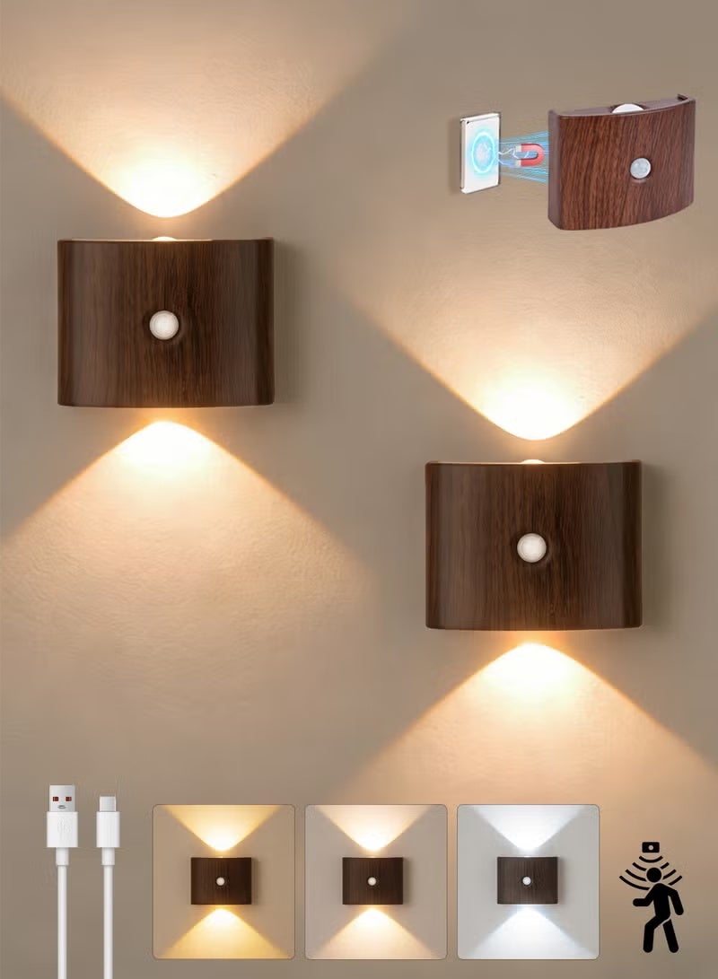 2-Pack Rechargeable Motion Sensor LED Night Light, Magnetic Stick-On, Cordless, 3 Color Options - Image 1