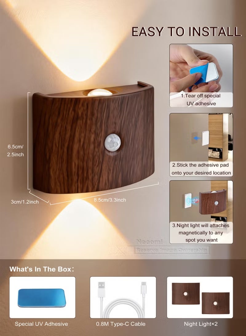 2-Pack Rechargeable Motion Sensor LED Night Light, Magnetic Stick-On, Cordless, 3 Color Options - Image 2
