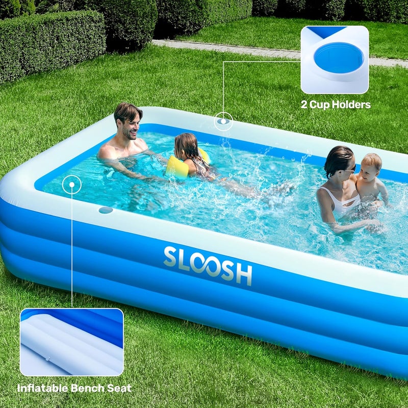 Sloosh Inflatable Swimming Pool with Seats, 120" x 72" x 22" Full-Sized Blow Up Durable Thickened Above Ground Family Pool for Summer Water Party Backyard Garden Lawn,Blue - Image 5