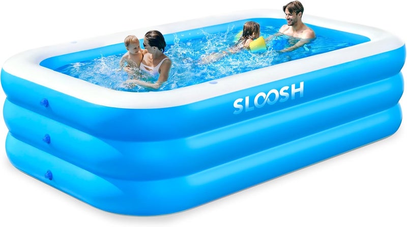 Sloosh Inflatable Swimming Pool with Seats, 120" x 72" x 22" Full-Sized Blow Up Durable Thickened Above Ground Family Pool for Summer Water Party Backyard Garden Lawn,Blue - Image 1
