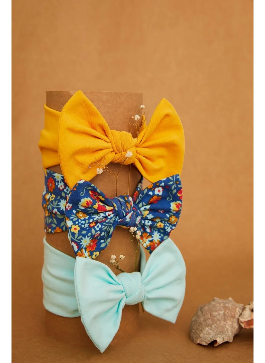 بيبيجيز Handmade Soft Bow Tie Natural 100% Cotton Combed Cotton 3-Piece Baby Kids Girls Bandana Set