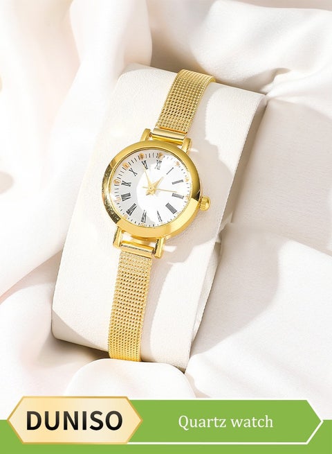 Quartz watch, women's retro disc watch, business alloy watch, with mesh strap, suitable for daily use,gold