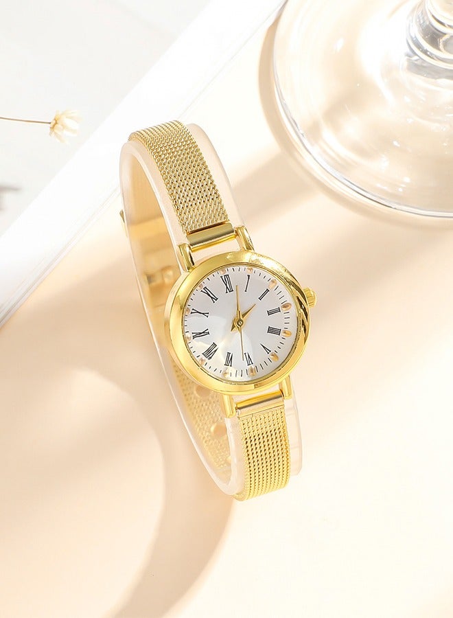DUNISO Quartz watch, women's retro disc watch, business alloy watch, with mesh strap, suitable for daily use,gold - Image 4