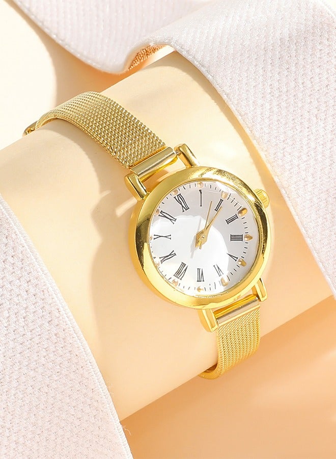 DUNISO Quartz watch, women's retro disc watch, business alloy watch, with mesh strap, suitable for daily use,gold - Image 5