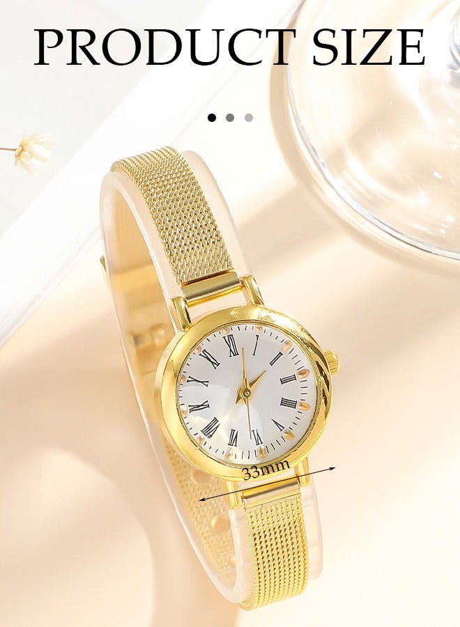 DUNISO Quartz watch, women's retro disc watch, business alloy watch, with mesh strap, suitable for daily use,gold - Image 2